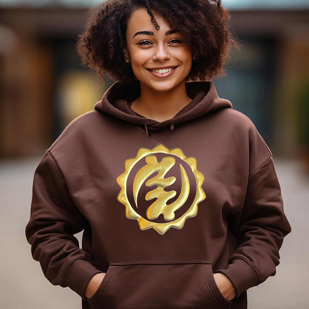 Urban X African God Symbol Gold Puff hoodie in brown