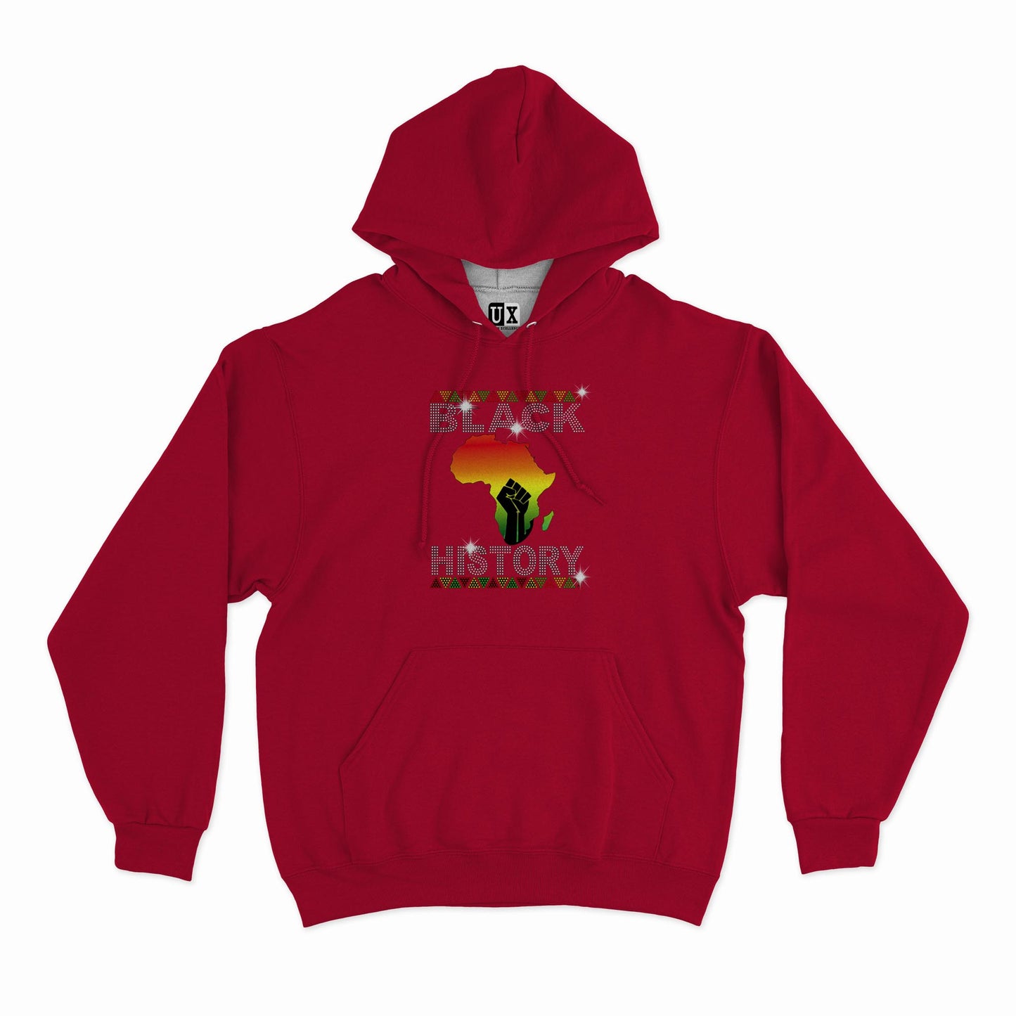 (Hoodie) Black History Rhinestones / Africa Fist Vinyl