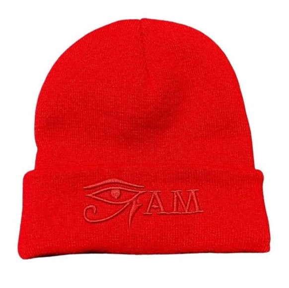 Clearance (Final Sale): Red Beanie Eye Am Embroidered (with Satin Interior)