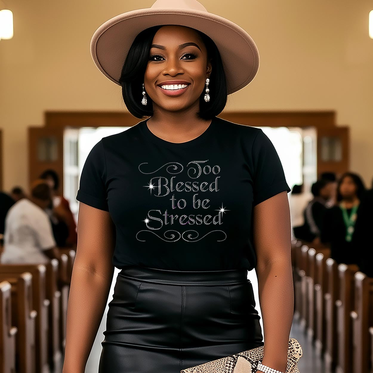 T-shirt: Too Blessed To Be Stressed (Rhinestones)