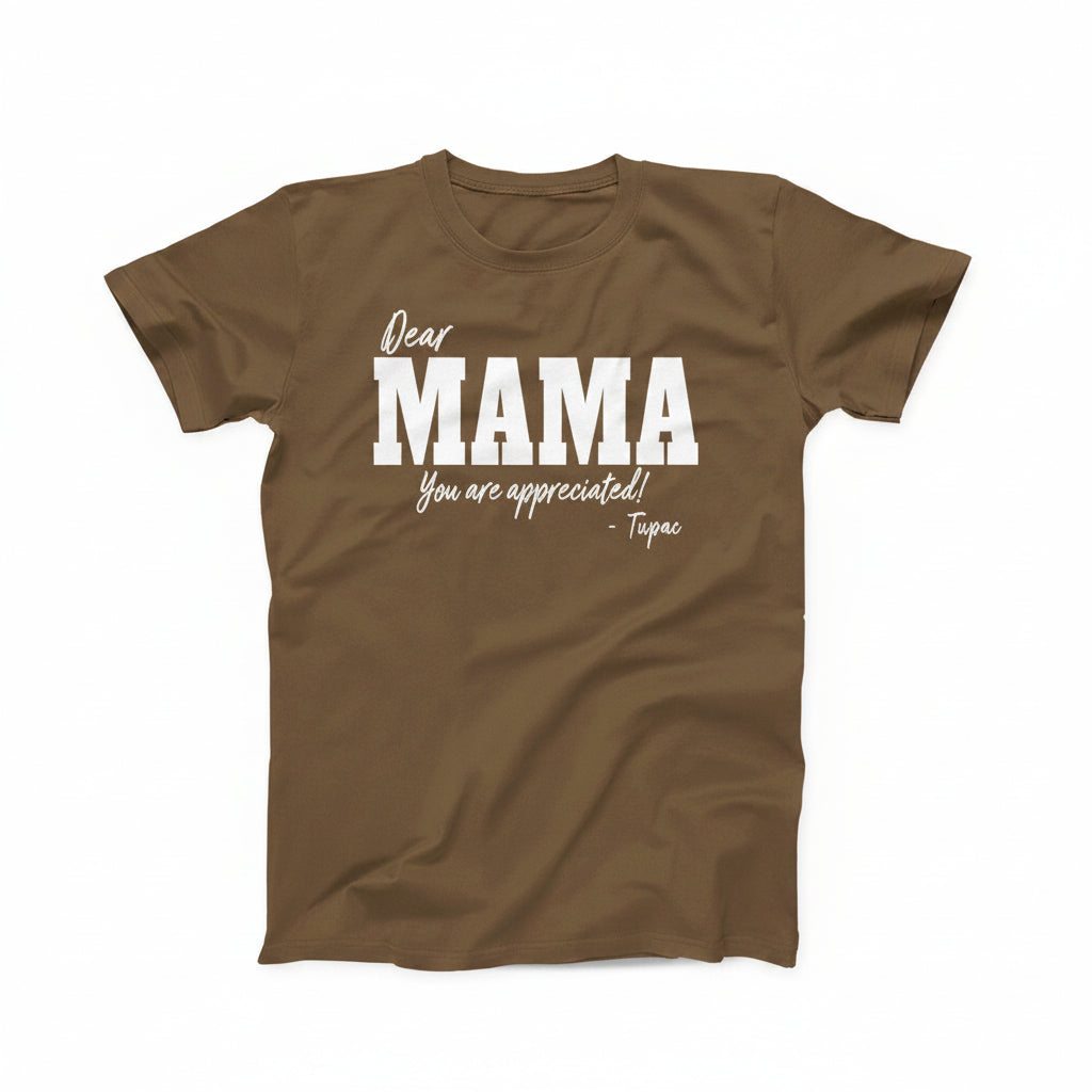 A red short-sleeved t-shirt with the text 'MAMA You Are Appreciated!' printed on the front.