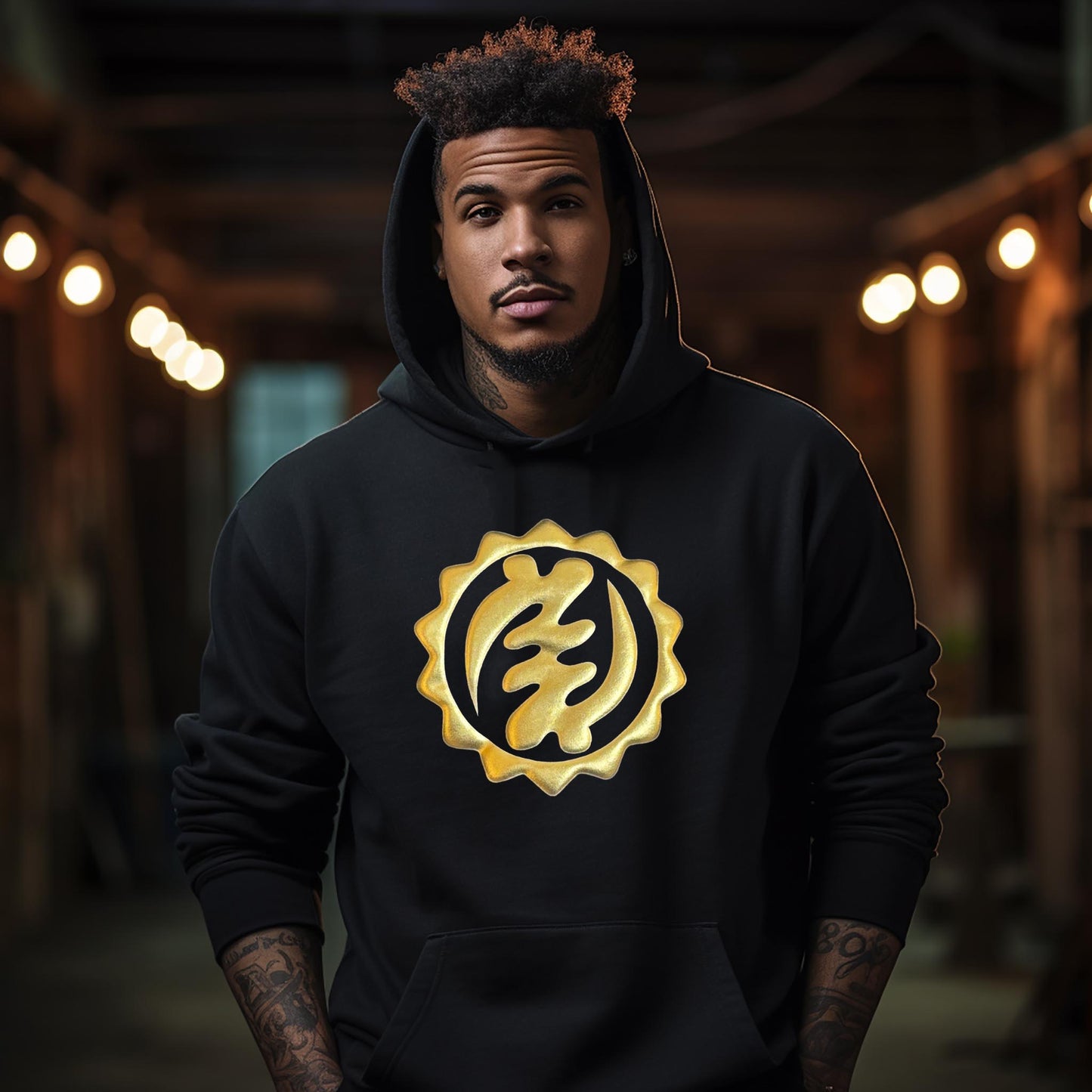 (Hoodie) African God Symbol (Gold Puff)