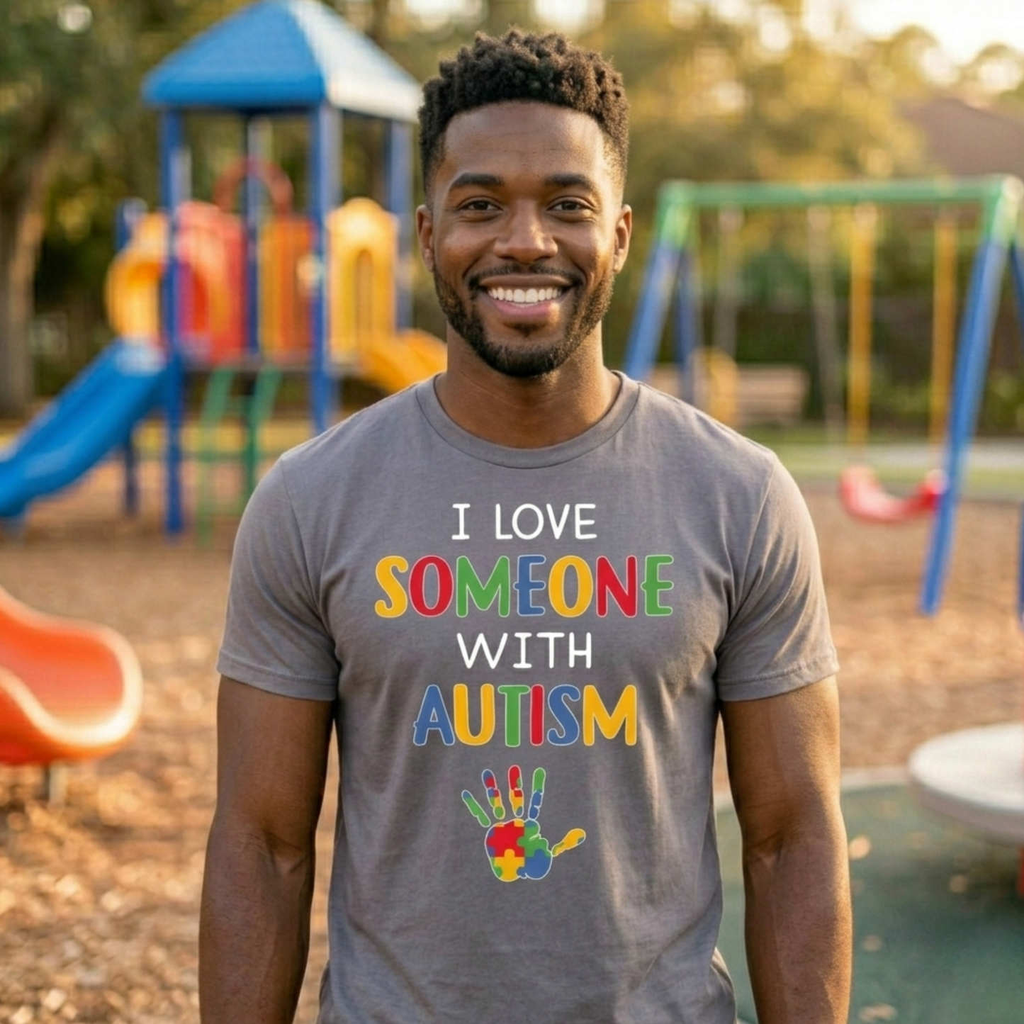 T-shirt:  I Love Someone With Autism (with Hand)