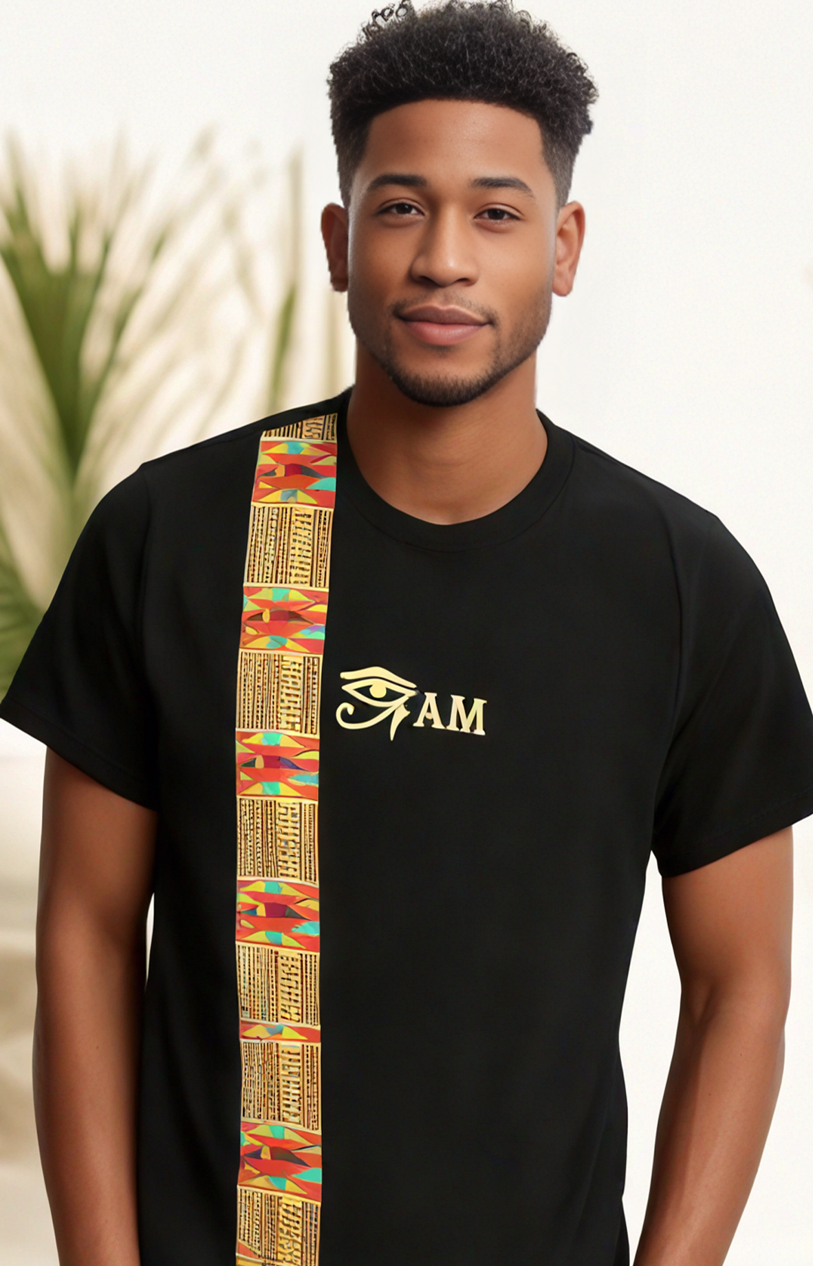 Striped Kente Eye Am (Black T-Shirt)