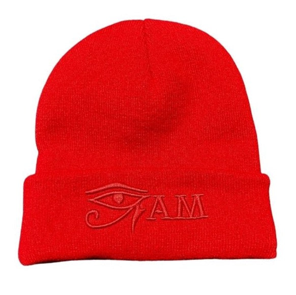 Red Beanie Eye Am Embroidered (with Satin Interior)