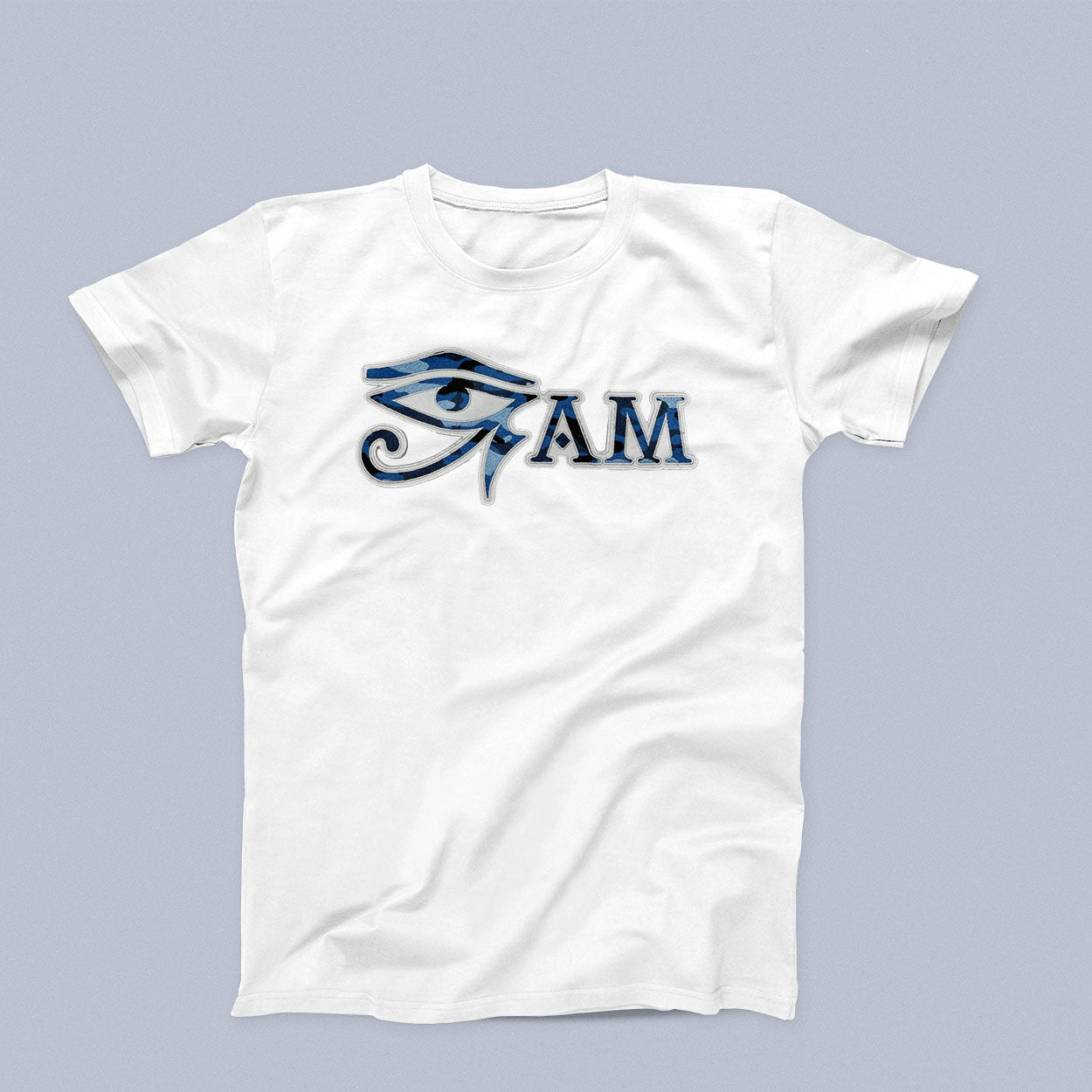 T-shirt: Eye Am Blue Camouflage Patch