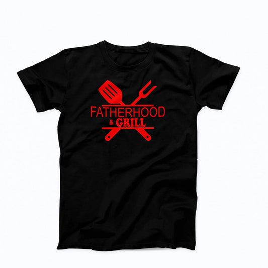 Clearance (Final Sale):  T-Shirt:  Fatherhood & Grill (Red Letters)