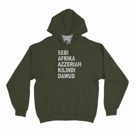 Clearance (Final Sale):  (Hoodie) Sebi, Afrika, Azzeriah, Kilindi, Dawud (Top 5)