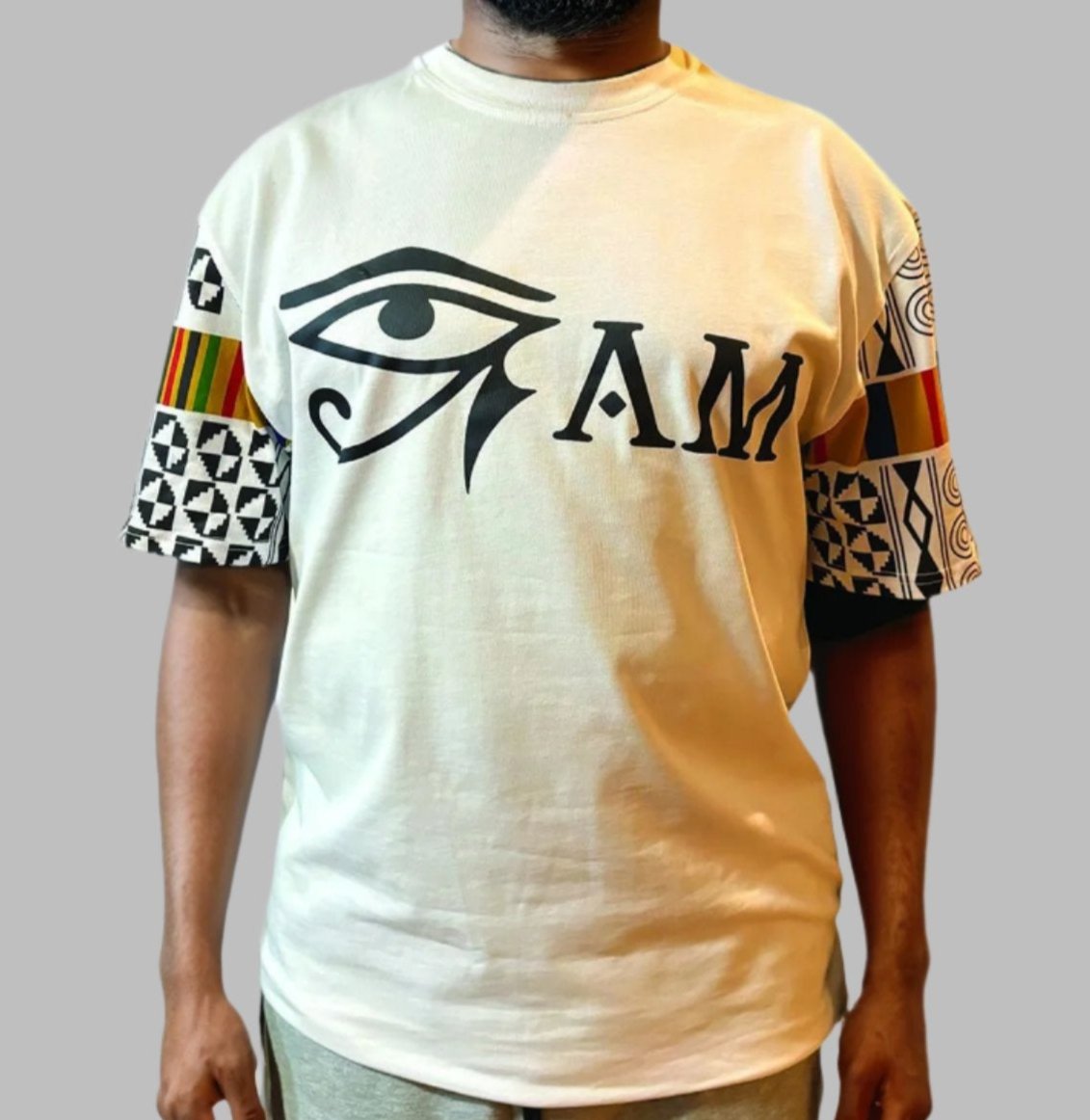 T-shirt:  White Kente Eye Am (White)