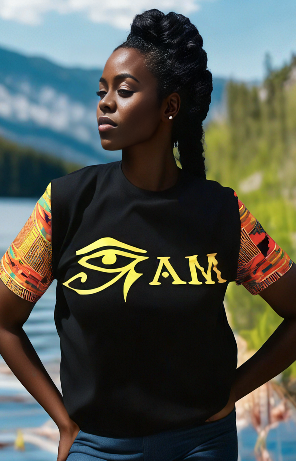 T-shirt:  Orange Kente Eye Am (Black)