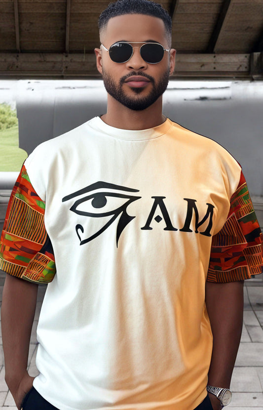 T-shirt:  Orange Kente Eye Am (White)