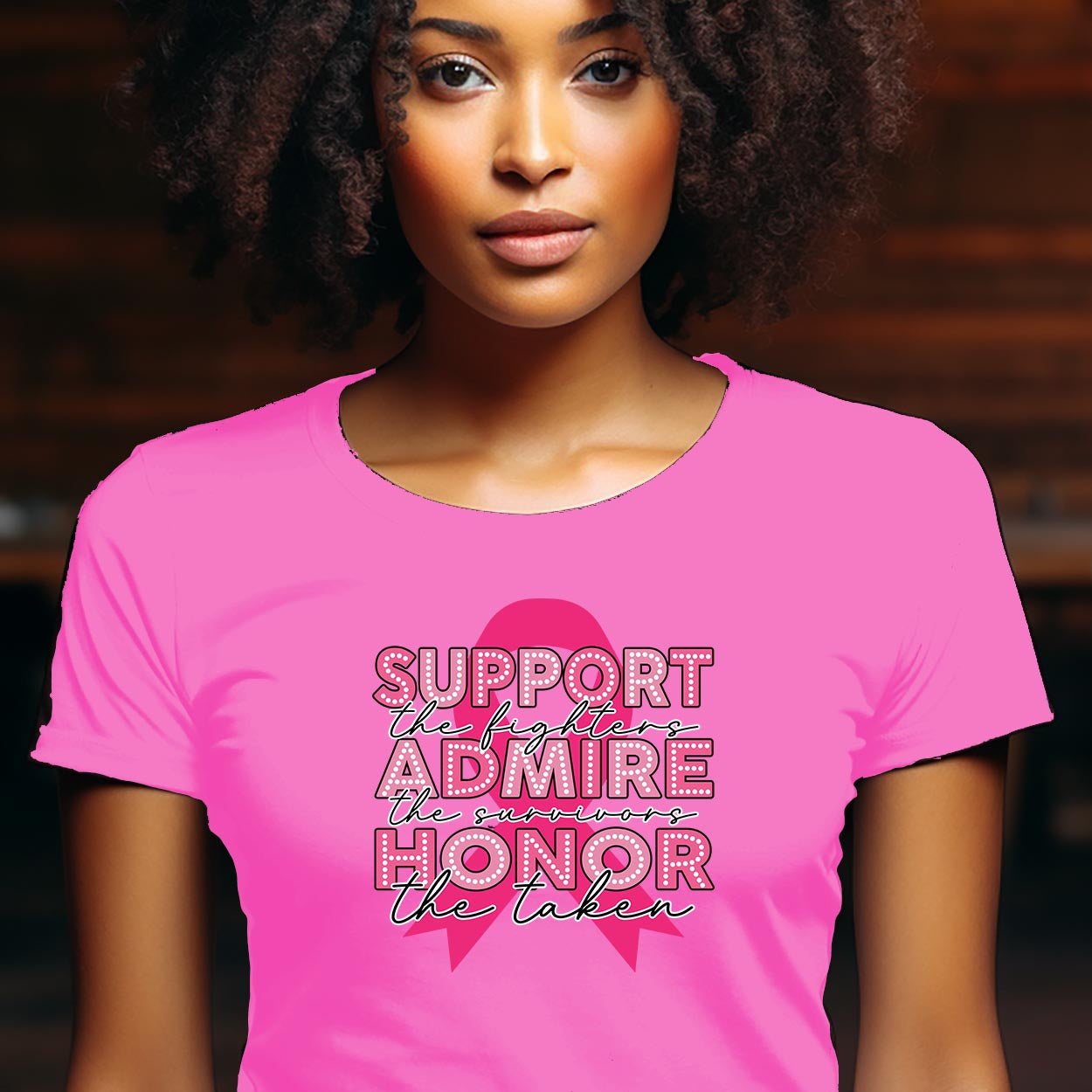 Clearance (Final Sale):  T-shirt:  Support, Admire and Honor (Breast Cancer Awareness)