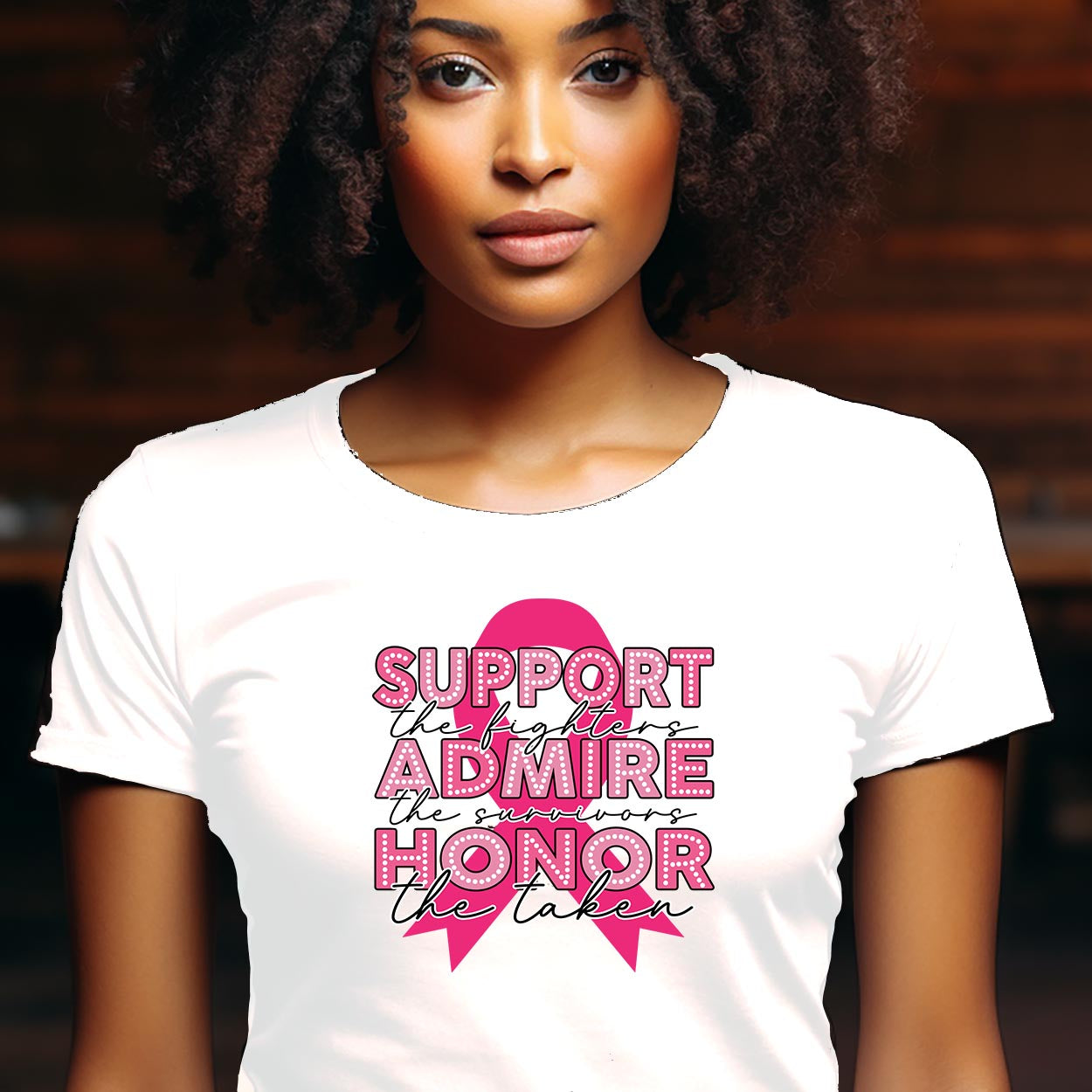 Clearance (Final Sale):  T-shirt:  Support, Admire and Honor (Breast Cancer Awareness)