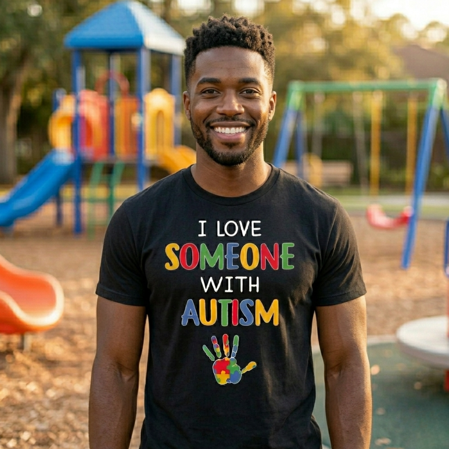 T-shirt:  I Love Someone With Autism (with Hand)