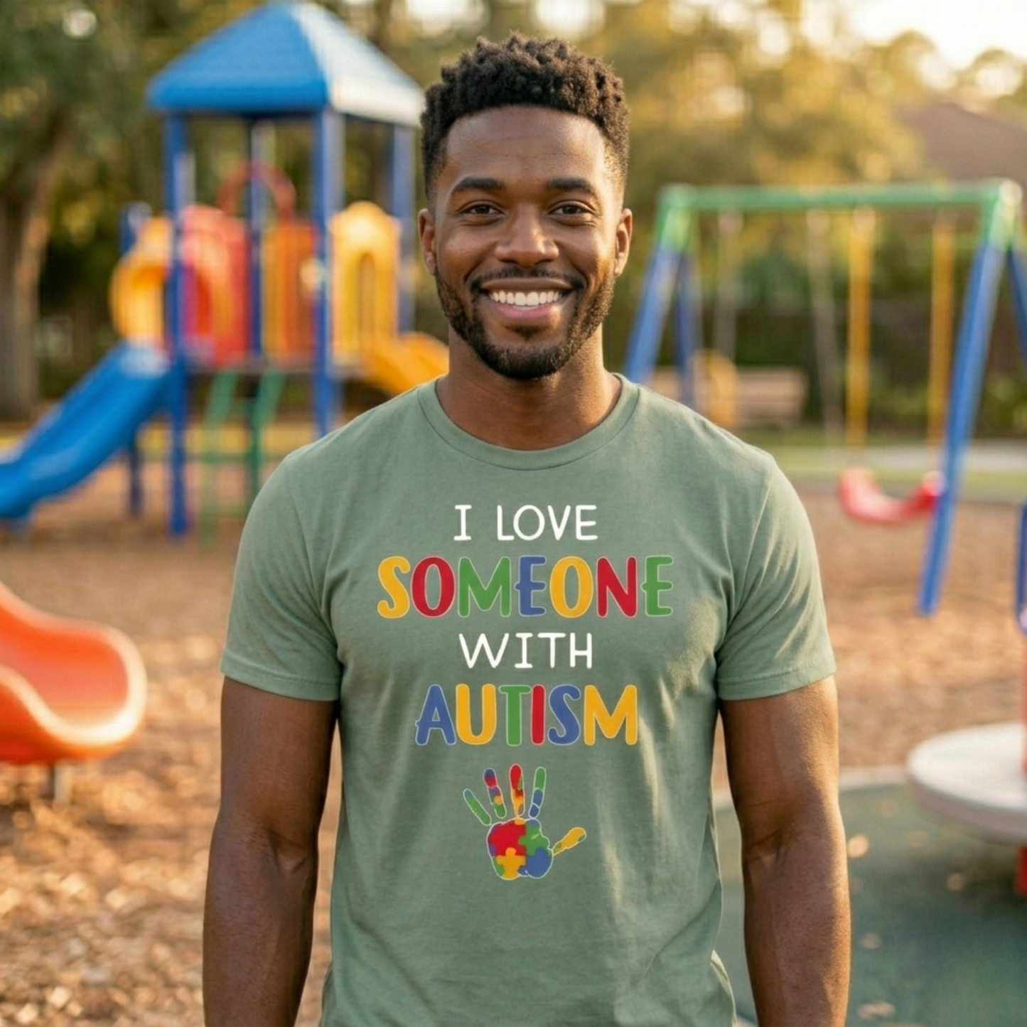 T-shirt:  I Love Someone With Autism (with Hand)
