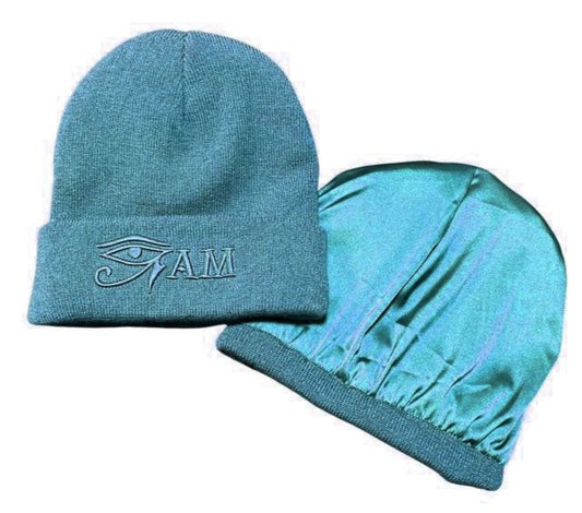 Teal Beanie Eye Am Embroidered (with Satin Interior)