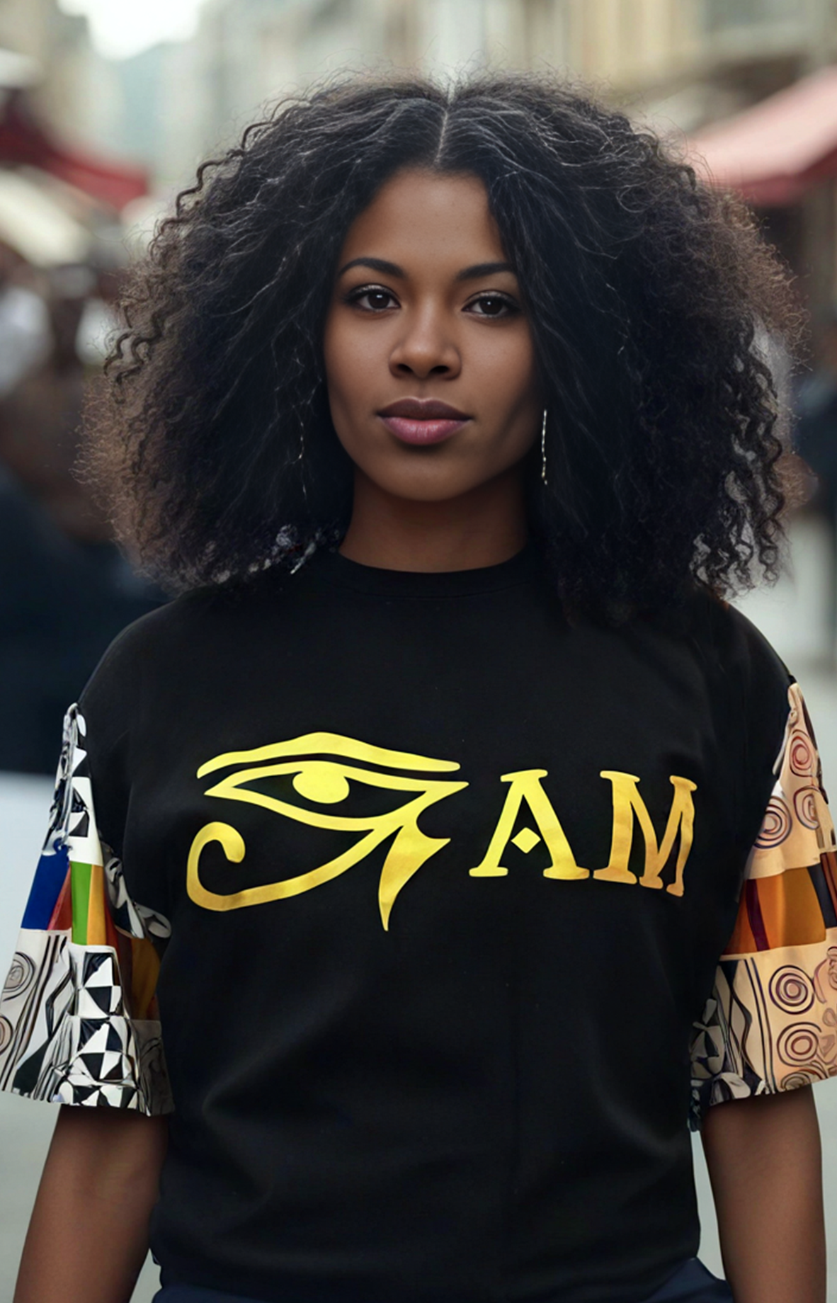 T-shirt:  White Kente Eye Am (Black)