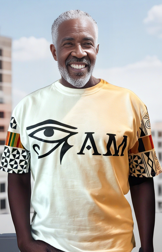 T-shirt:  White Kente Eye Am (White)