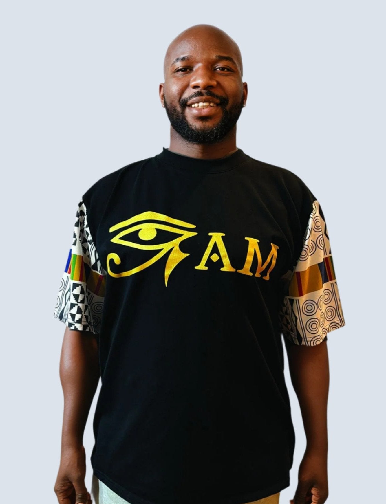 T-shirt:  White Kente Eye Am (Black)