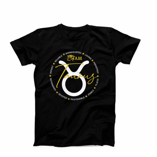 Clearance (Final Sale):  T-shirt:  Taurus Eye Am Script (Glitter)